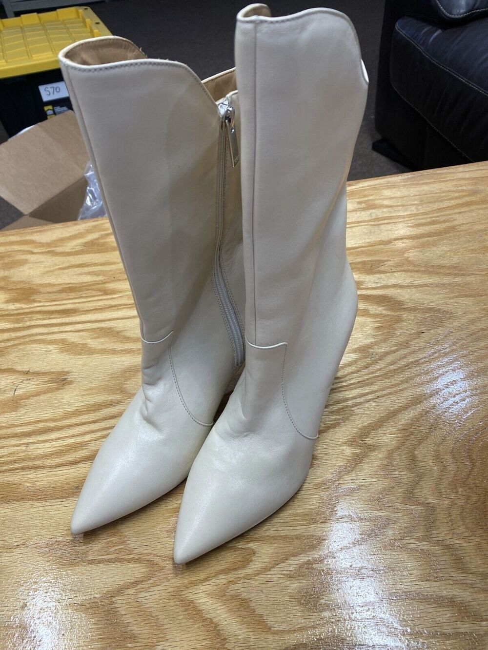 Aquatalia Tall Boots Women 8.5M White Leather Stiletto Knee High Pointed Toe S49